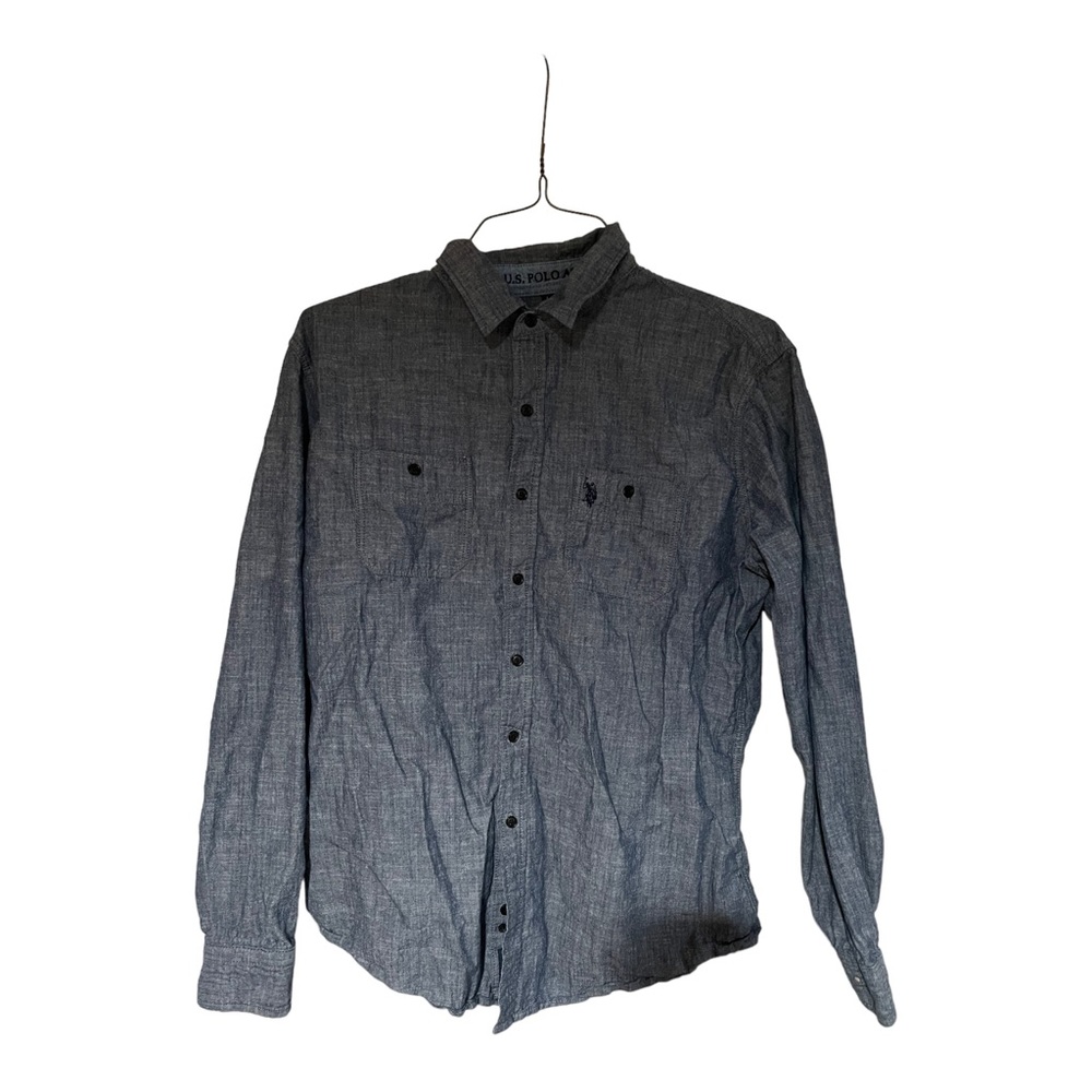 U.S. Polo Assn Mens Big & Tall Blue Chambray Long Sleeve Button-Down Shirt Large